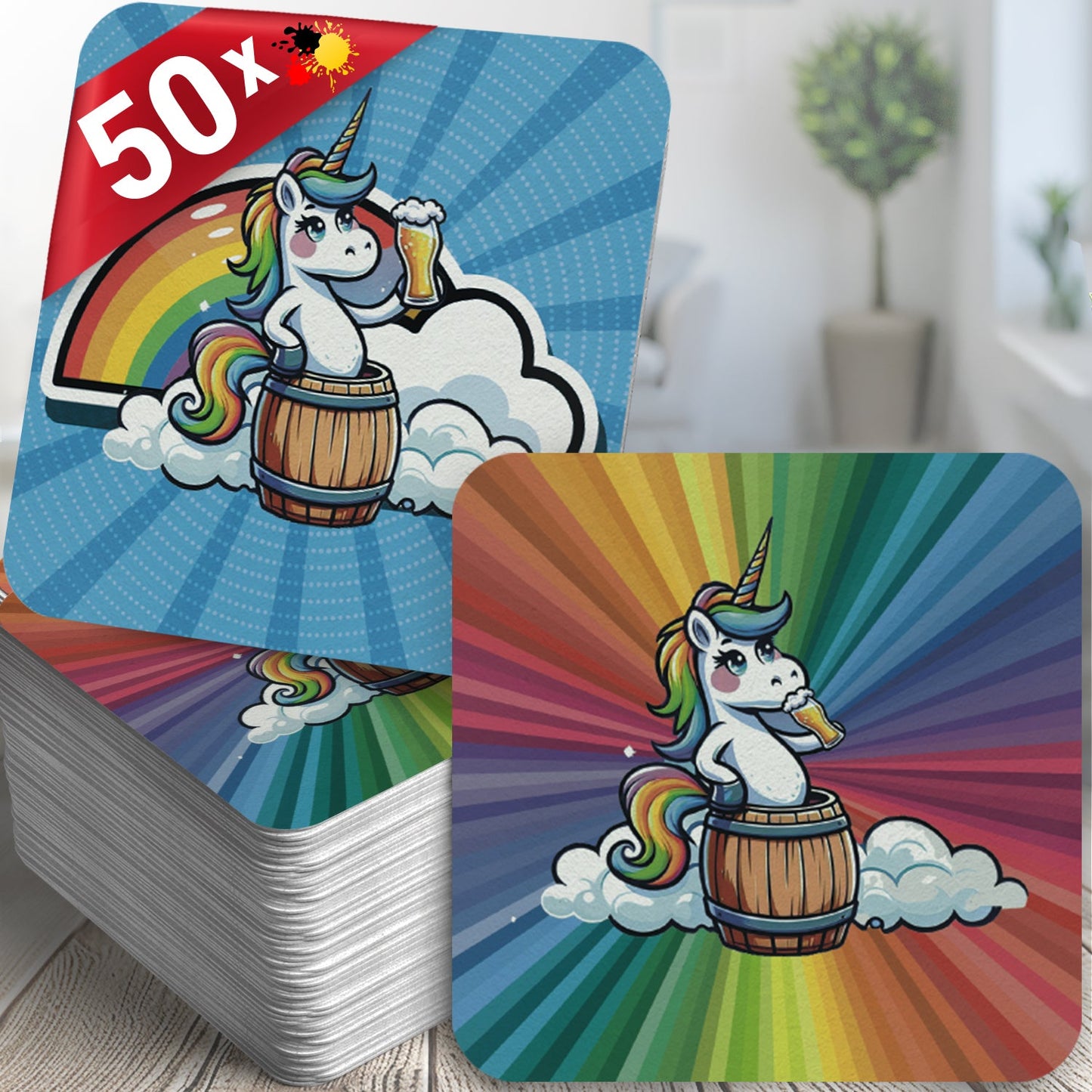 Einhorn Bierdeckel 50er Set Fantasie Untersetzer