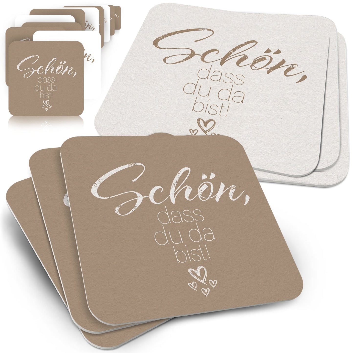 50 Bierdeckel Schön dass du da bist quadratisch Mocca Braun