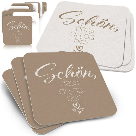 50 Bierdeckel Schön dass du da bist quadratisch Mocca Braun