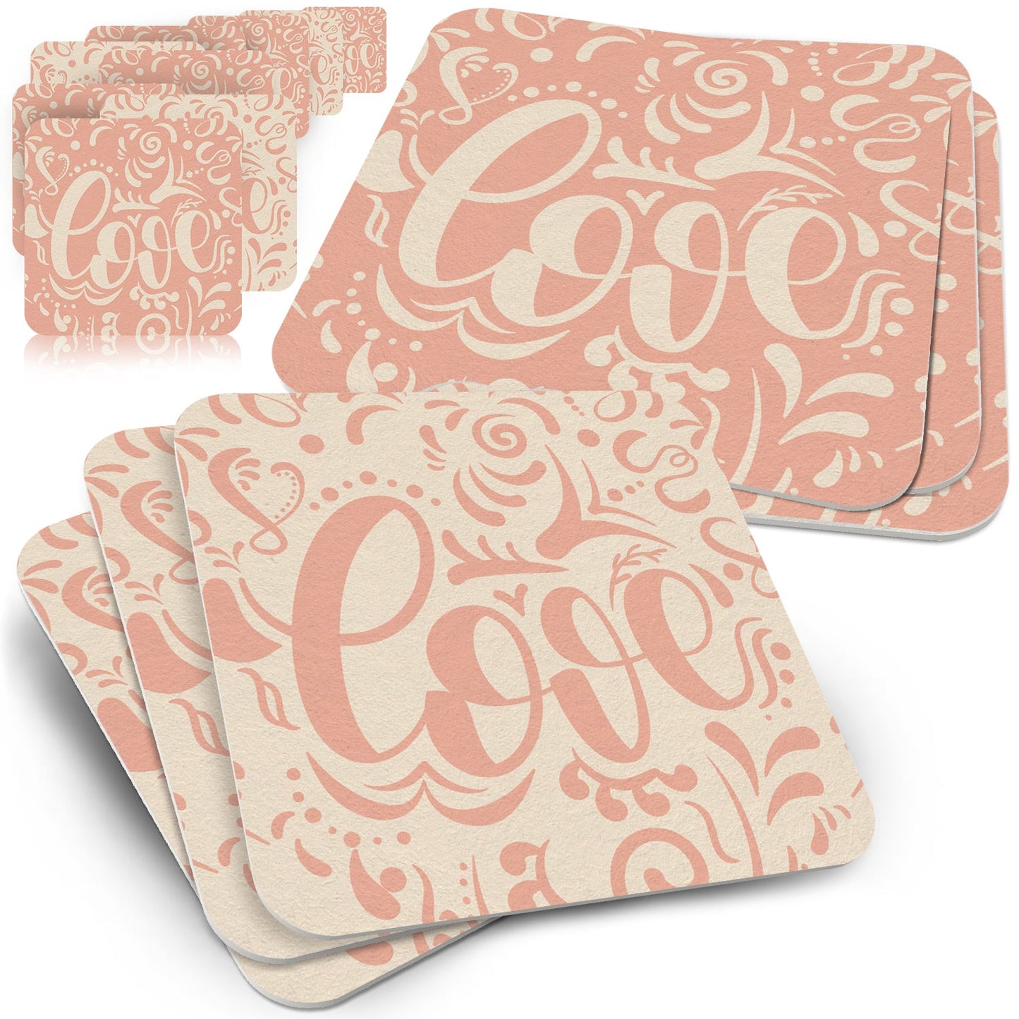 50 stilvolle Bierdeckel Love in Pastellrosa für Ihre Hochzeit