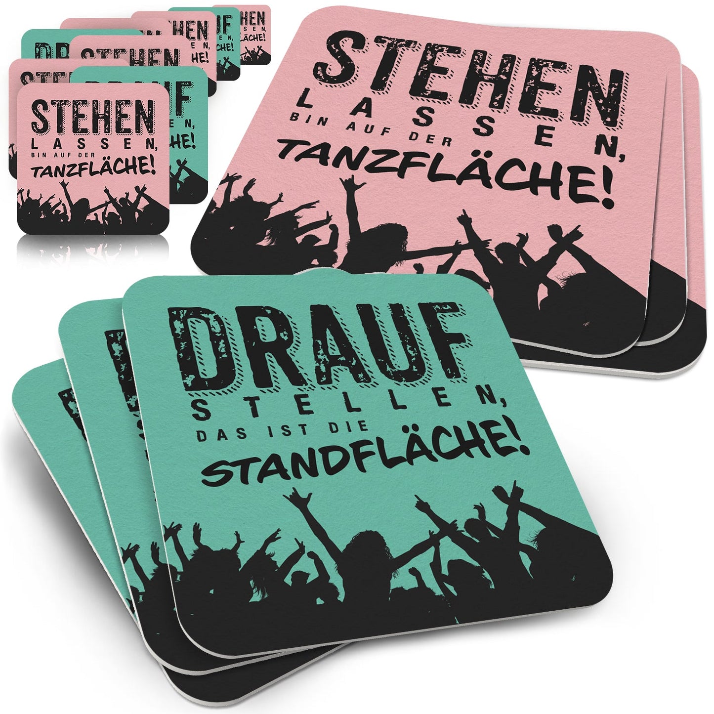 50 Premium Bierdeckel mit humorvollen Sprüchen Grün Rosa
