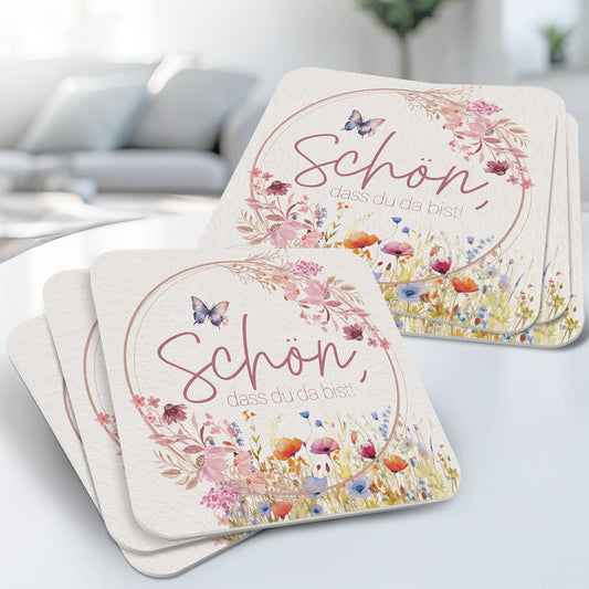 50 Liebevolle Bierdeckel mit Blumenwiese Design für Feiern