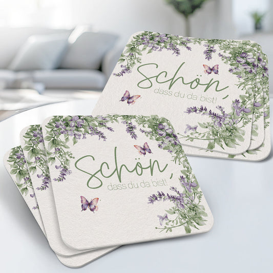 50 Bierdeckel Floral Butterfly Lavendelgrün – Stilvolle Gästewillkommen
