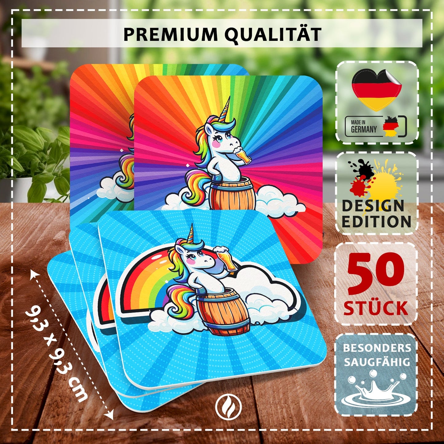 Einhorn Bierdeckel 50er Set Fantasie Untersetzer