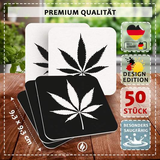 50er Set Cannabis Bierdeckel in Schwarz-Weiß – Stilvolles Highlight