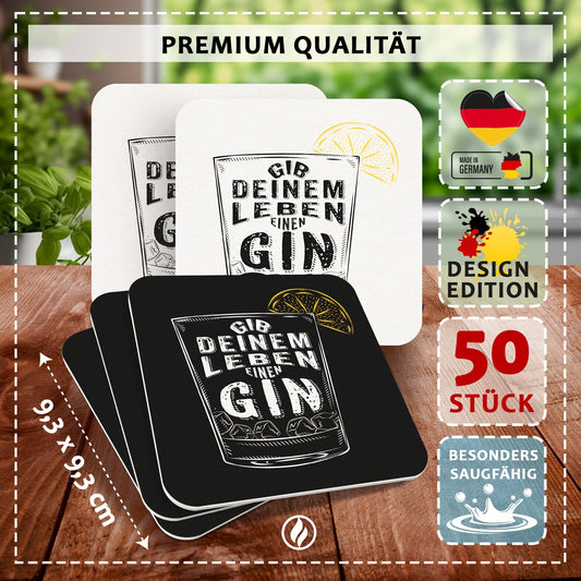 Bierdeckel Gin 50er Set Humorvoll mit Zitronenscheibe