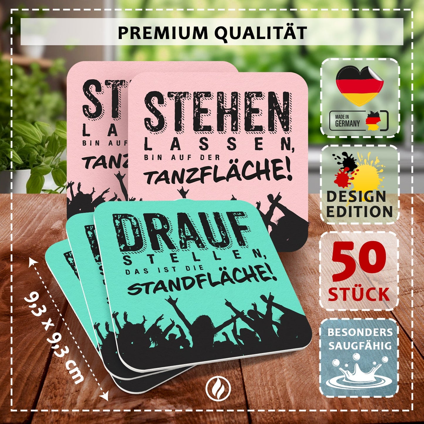50 Premium Bierdeckel mit humorvollen Sprüchen Grün Rosa
