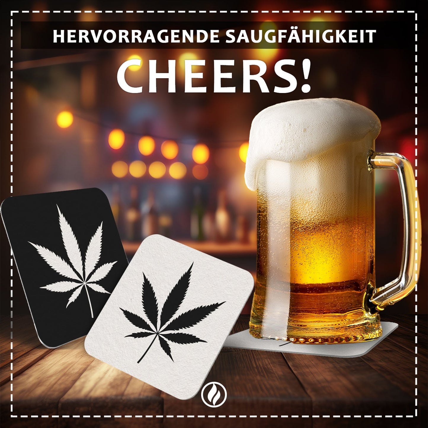 50er Set Cannabis Bierdeckel in Schwarz-Weiß – Stilvolles Highlight