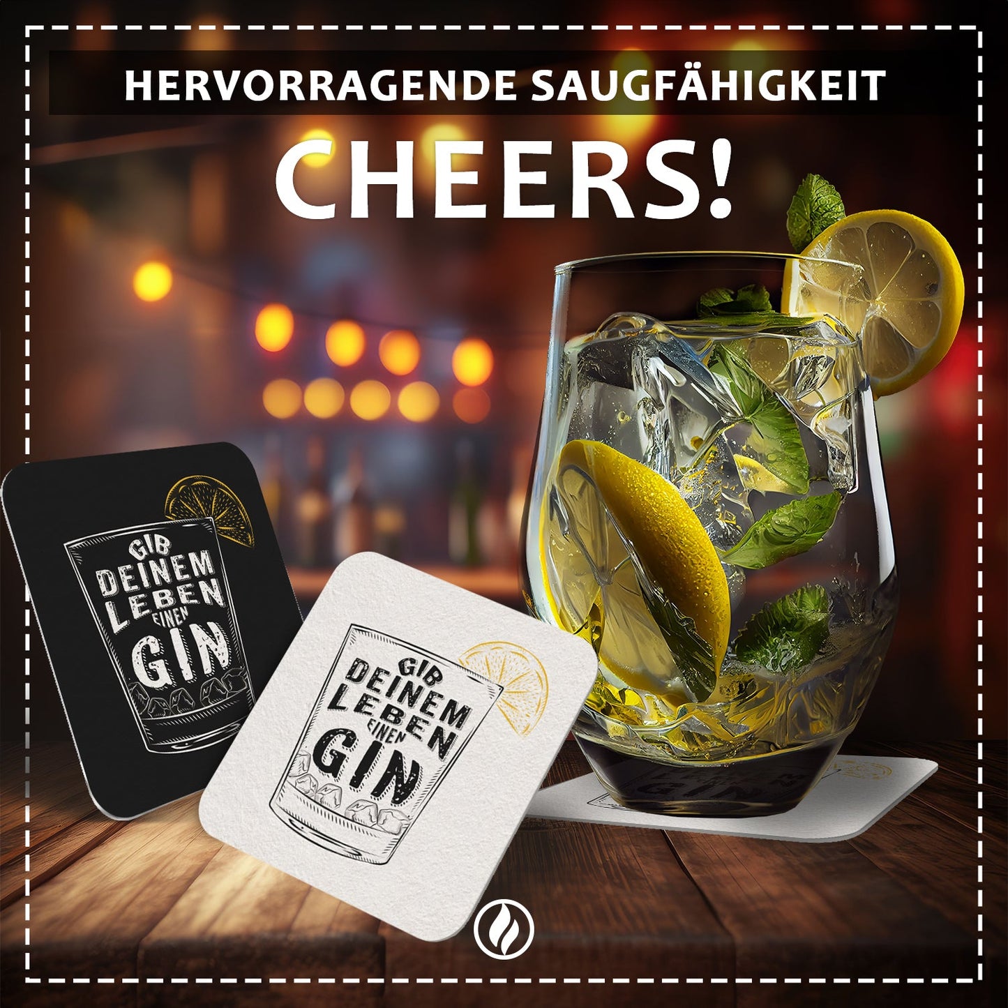Bierdeckel Gin 50er Set Humorvoll mit Zitronenscheibe