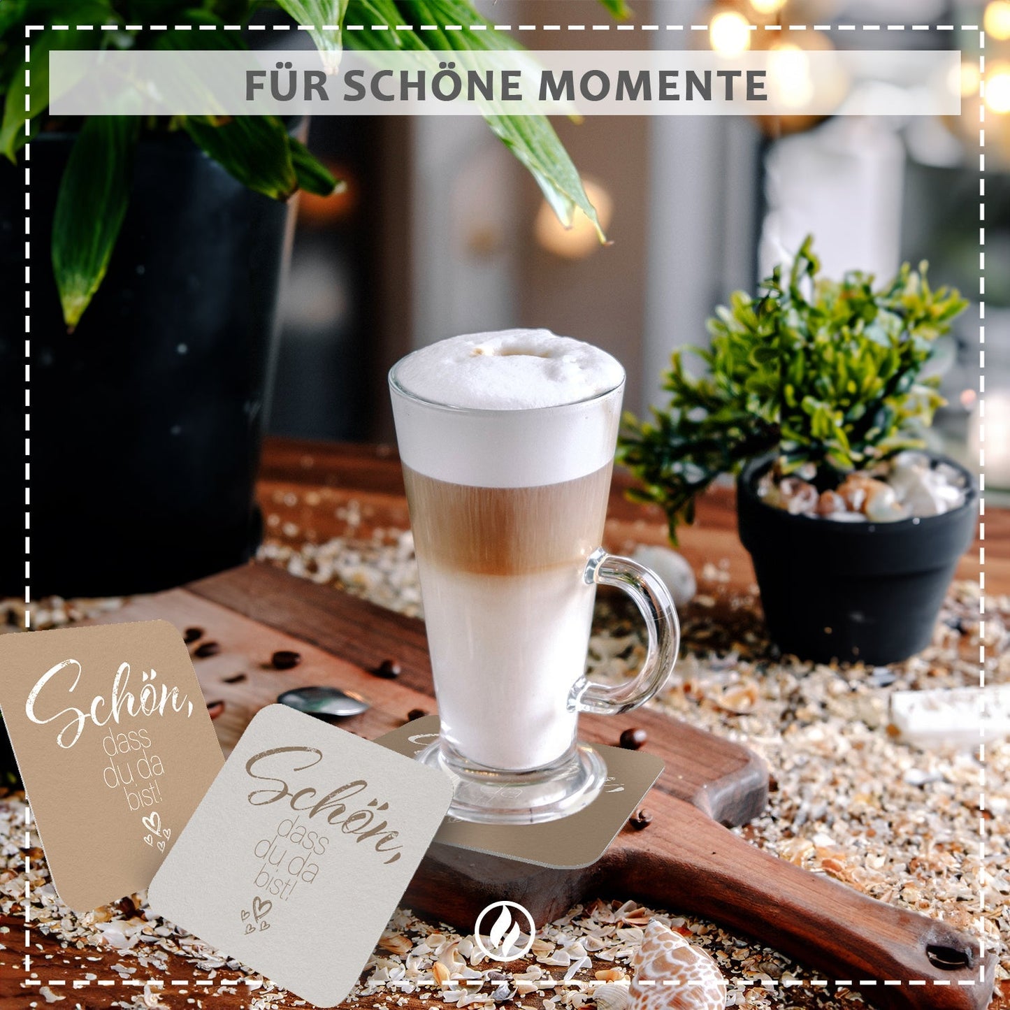 50 Bierdeckel Schön dass du da bist quadratisch Mocca Braun