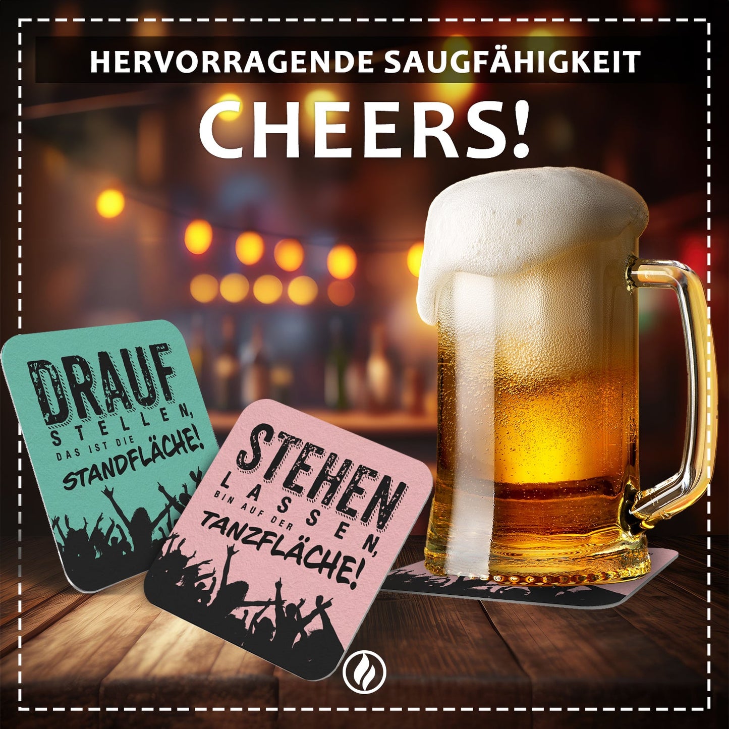 50 Premium Bierdeckel mit humorvollen Sprüchen Grün Rosa