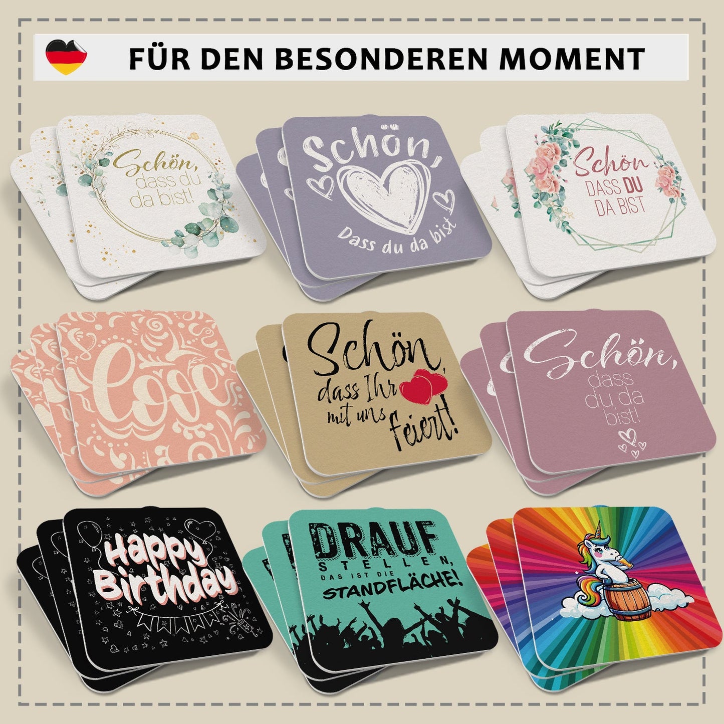 Bierdeckel Happy Birthday 50er Set Tisch Deko Geburtstag