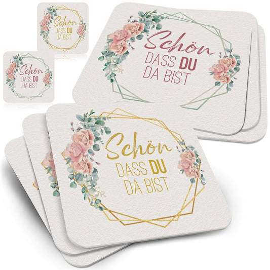 Florale Bierdeckel Schön dass du da bist Hochzeit