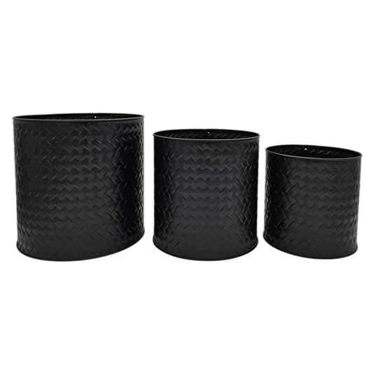 Blumentopf Übertopf Pflanzenkübel Topf Kübel 3er Set schwarz rund Metall Matt - Yabubest - Home & More