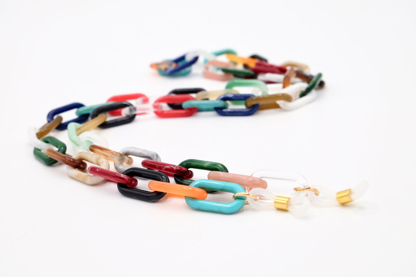 Bunte Brillenkette XS Acryl mit verstellbaren Gummihalterungen und Metallteilen