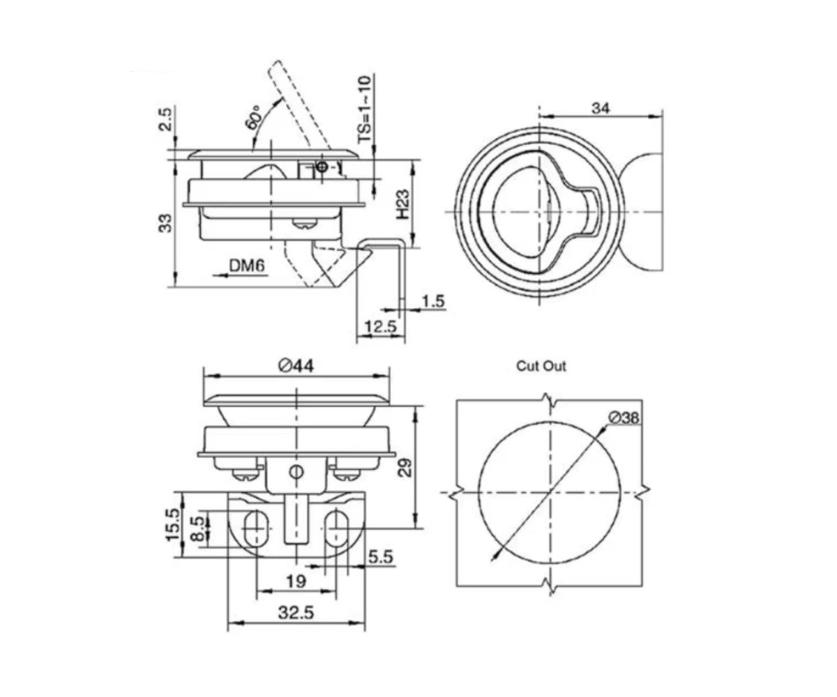 Möbelschloss rund für Wohnmobil Camper Boote 1 bis 10 Millimeter