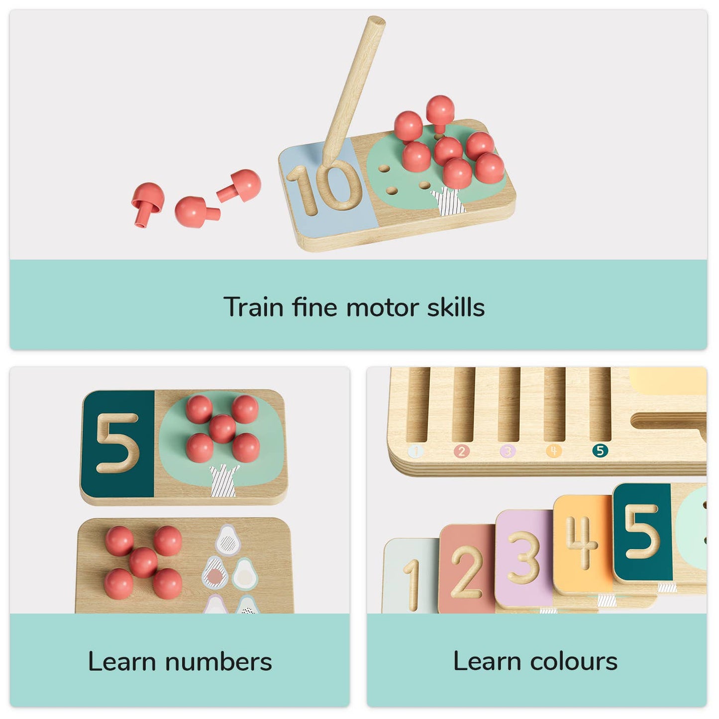 Holz-Tafel Obstbaum Montessori Zahlentrainer für Kinder
