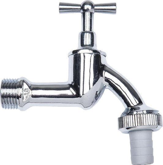 Auslaufventil Messing verchromt mit Knebelgriff und Schlauchverschraubung-HEIMWERKA
