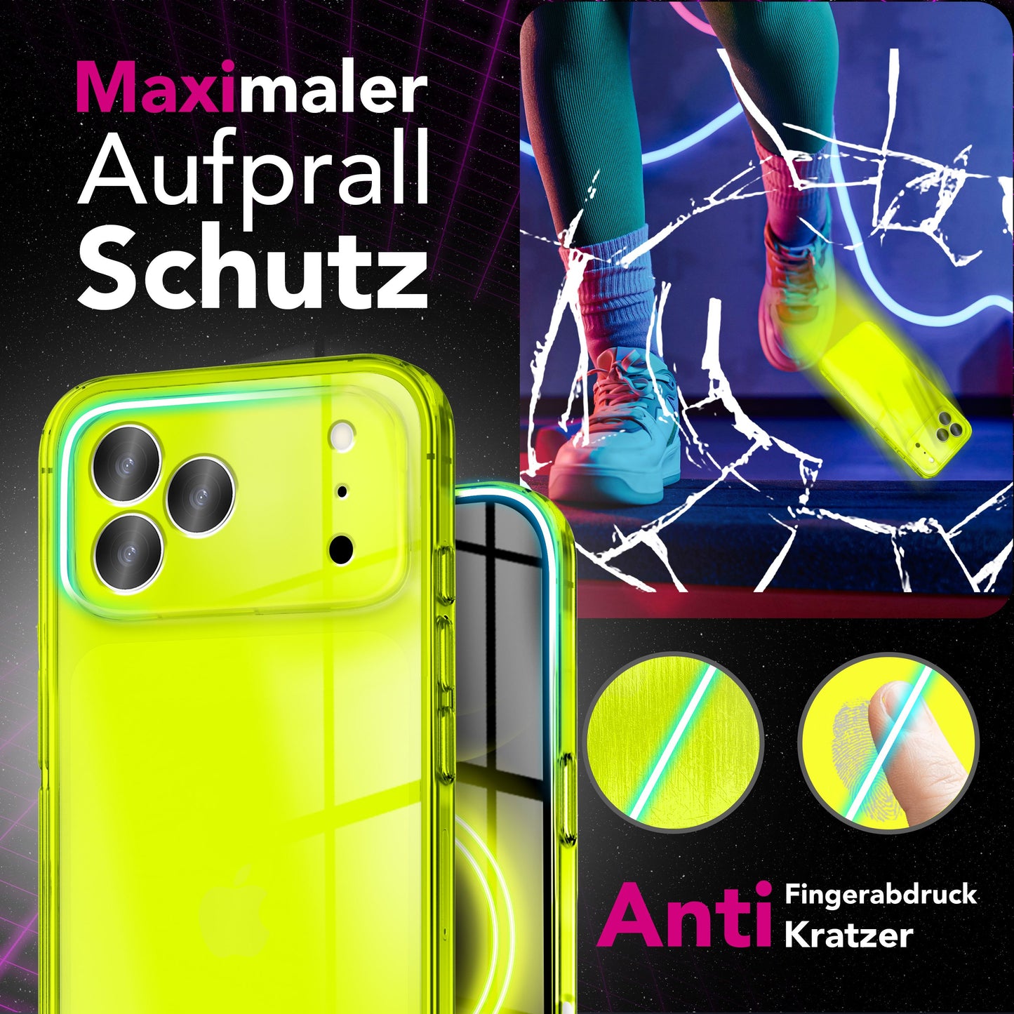 NALIA Hülle Vibe für Apple iPhone 17 Pro Max (Knallige Farben) - Neon Bunt Leuchtende TPU Schutzhülle, Semi-Transparent & Anti-Gelb, Flexibel, Wireless Handyhülle