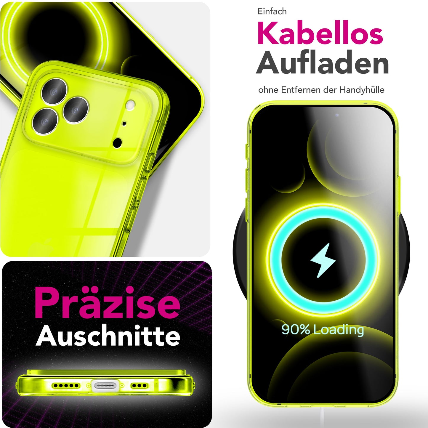 NALIA Hülle Vibe für Apple iPhone 17 Pro Max (Knallige Farben) - Neon Bunt Leuchtende TPU Schutzhülle, Semi-Transparent & Anti-Gelb, Flexibel, Wireless Handyhülle