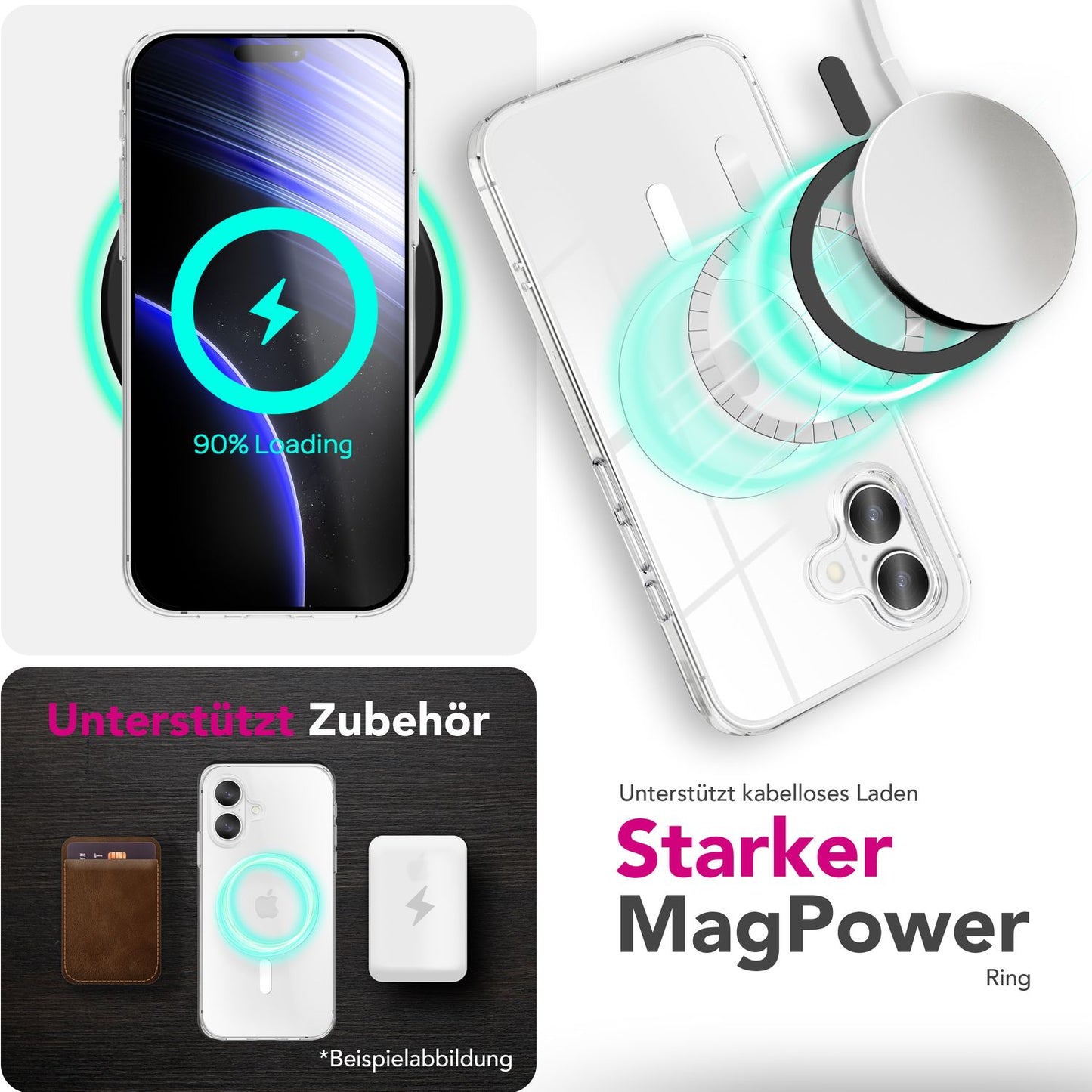 NALIA MagSafe Hülle Lumex für Apple iPhone 17 (Kristallklar mit MagPower) - Transparentes Hardcase mit TPU-Rahmen & Magnet-Ring, Stoßfest, Anti-Gelb, Klar, Passgenau & Robust