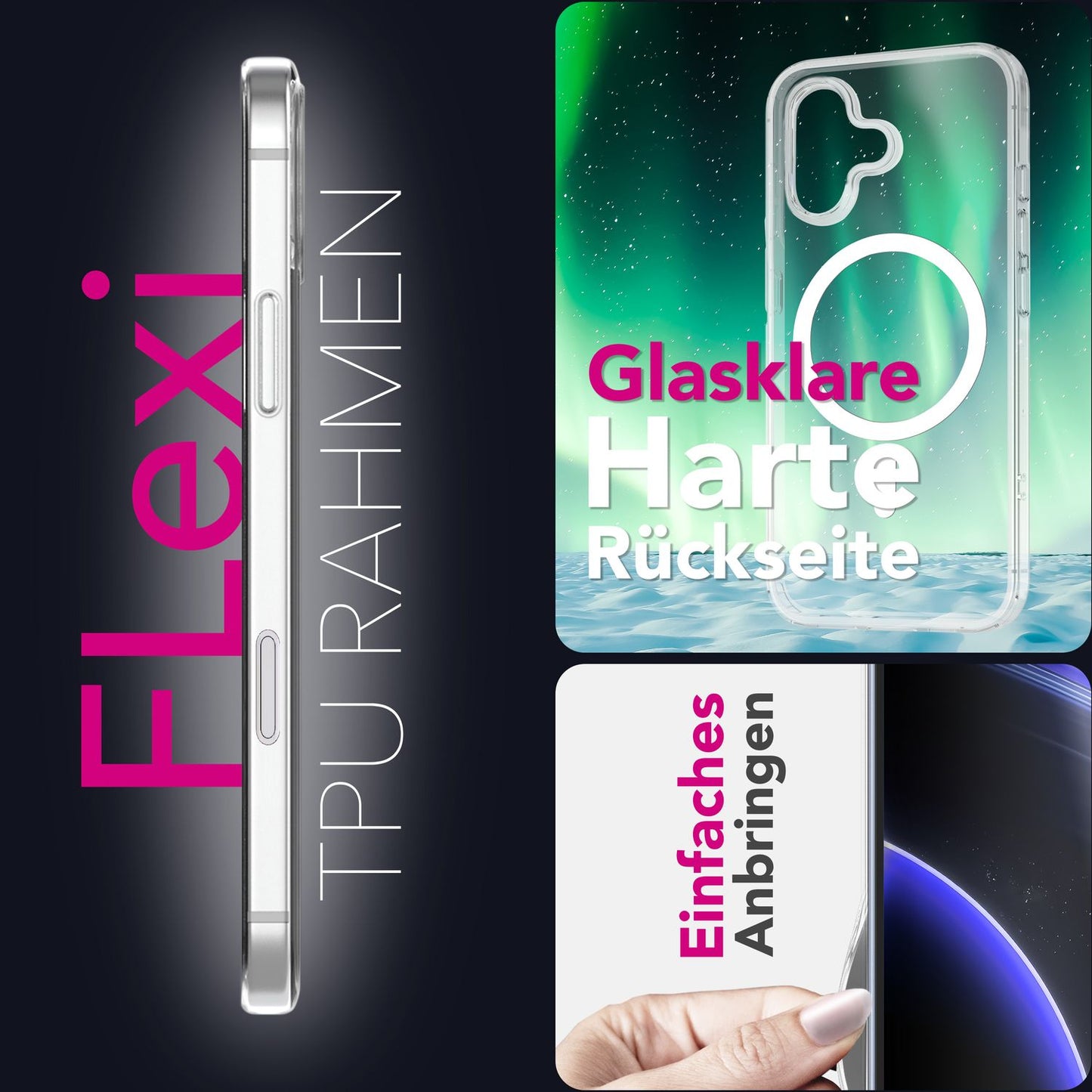 NALIA MagSafe Hülle Lumex für Apple iPhone 17 (Kristallklar mit MagPower) - Transparentes Hardcase mit TPU-Rahmen & Magnet-Ring, Stoßfest, Anti-Gelb, Klar, Passgenau & Robust