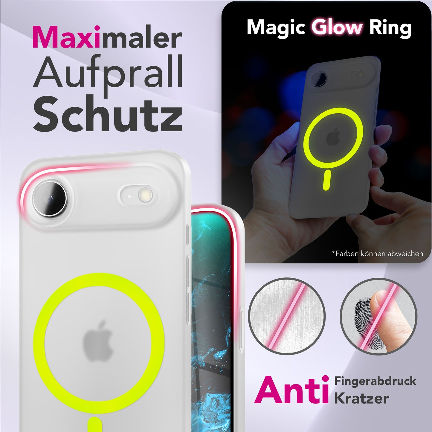 NALIA MagSafe Hülle Thinix Glow für Apple iPhone 17 Air (Extrem Dünn mit Leucht-Ring) - 0,3mm Ultra-Slim Hardcover, Leuchtet im Dunkeln, Durchsichtig & Matt