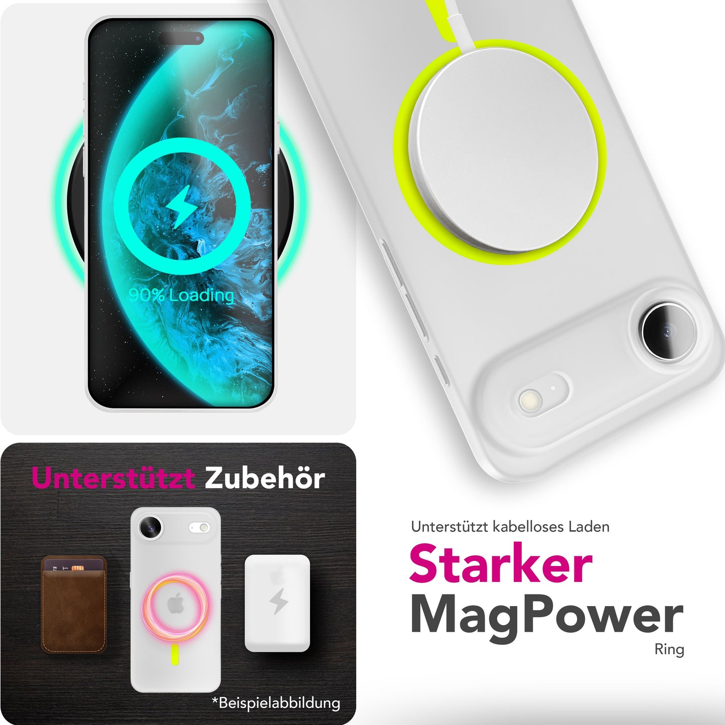 NALIA MagSafe Hülle Thinix Glow für Apple iPhone 17 Air (Extrem Dünn mit Leucht-Ring) - 0,3mm Ultra-Slim Hardcover, Leuchtet im Dunkeln, Durchsichtig & Matt