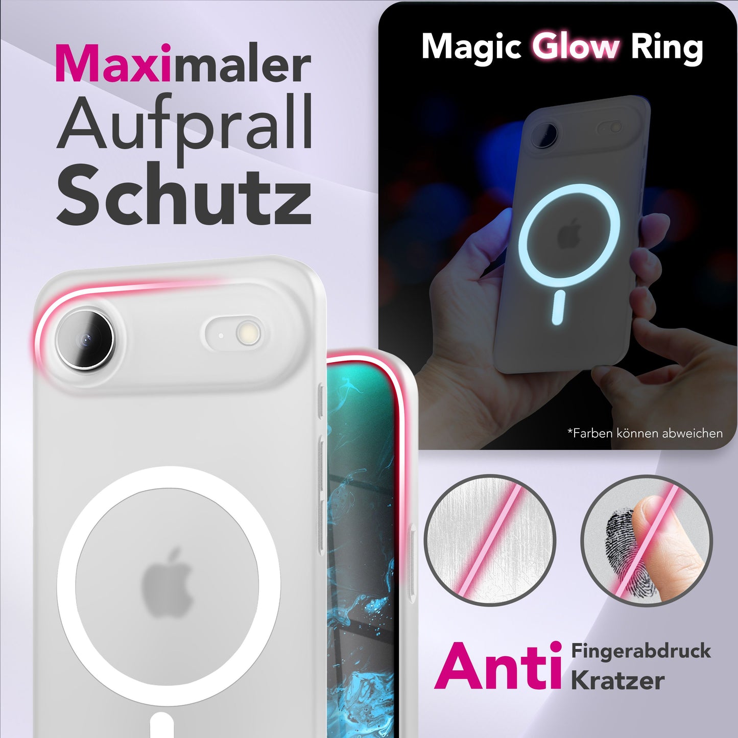 NALIA MagSafe Hülle Thinix Glow für Apple iPhone 17 Air (Extrem Dünn mit Leucht-Ring) - 0,3mm Ultra-Slim Hardcover, Leuchtet im Dunkeln, Durchsichtig & Matt