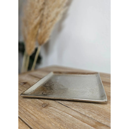 Dekoschale Dekoteller Metall Kerzentablett 20x20 cm Tablett Silber Quadratisch - Yabubest - Home & More