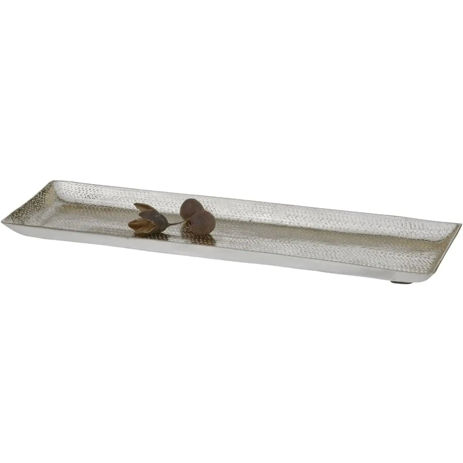 Dekoschale silber 29x9 cm Kerzentablett Metallschale Hammerschlag - Yabubest - Home & More