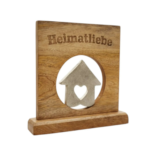 Dekoschild mit Haus Herz Mangoholz Metall Aufsteller Schild Wohnaccessoire Holz - Yabubest - Home & More
