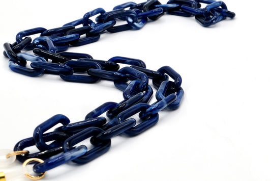 Brillenkette XS Acryl Dunkelblau mit verstellbaren Gummiösen Gold oder Silber