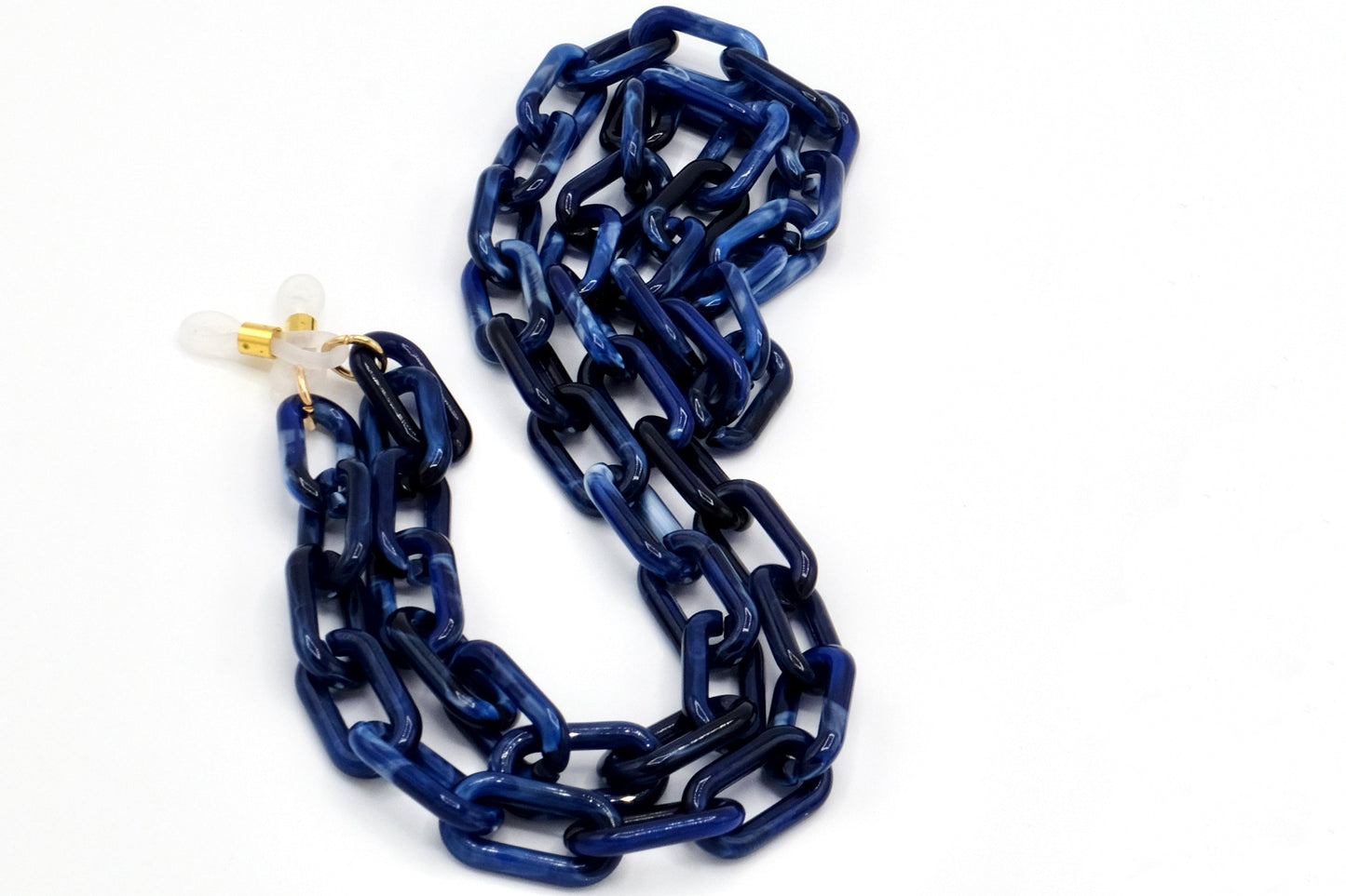 Brillenkette XS Acryl Dunkelblau mit verstellbaren Gummiösen Gold oder Silber