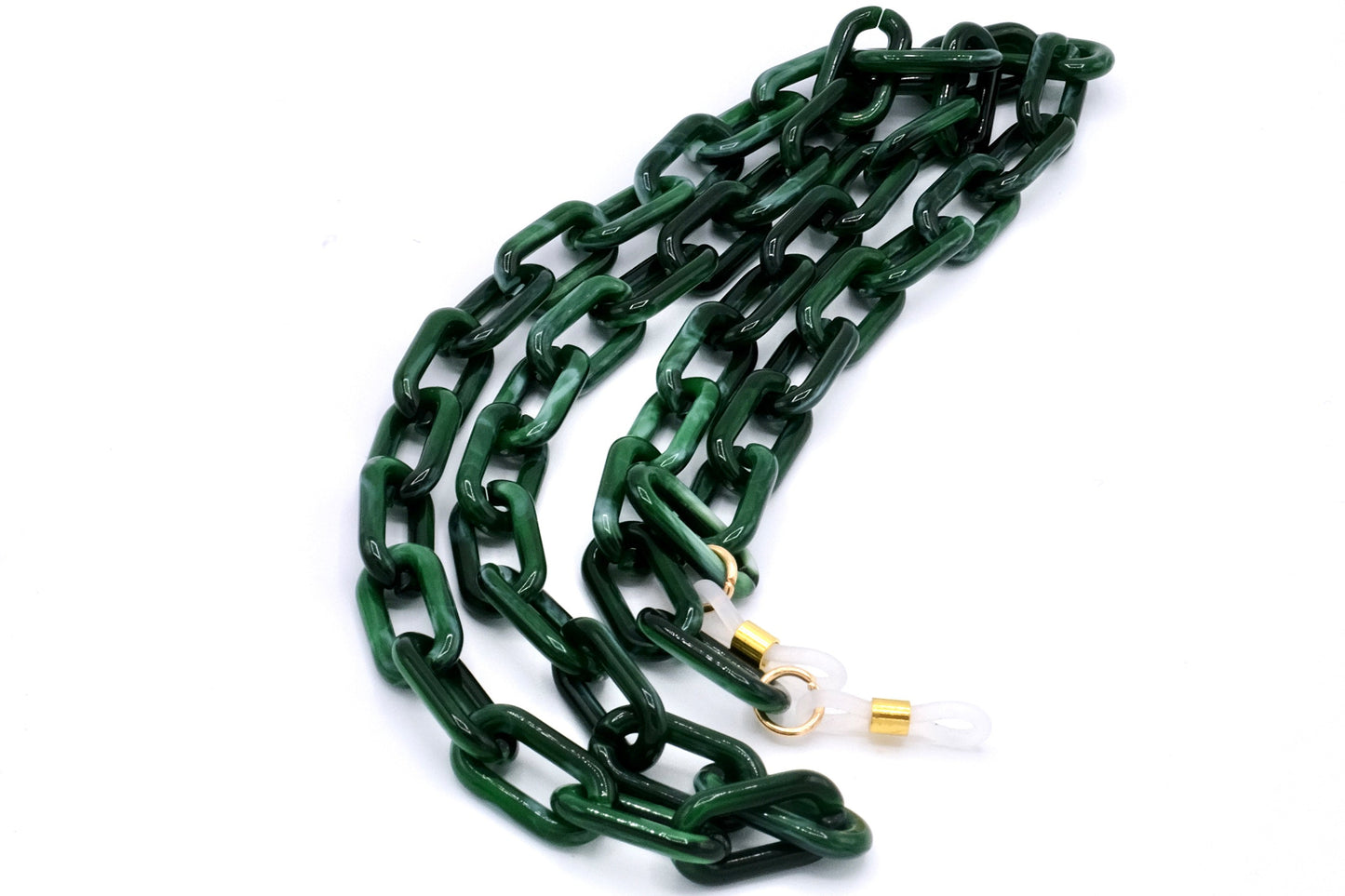 Brillenkette Größe XS Dunkelgrün aus Acryl mit flexiblen Gummihalterungen