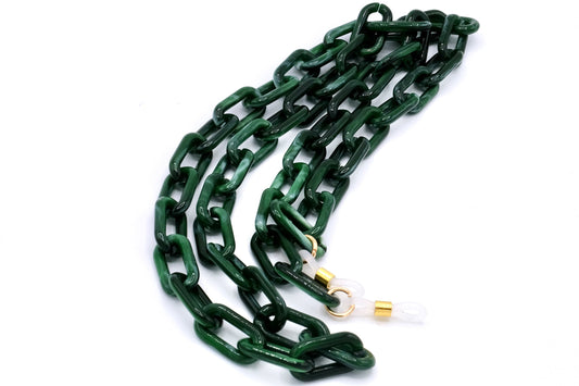Brillenkette Größe XS Dunkelgrün aus Acryl mit flexiblen Gummihalterungen