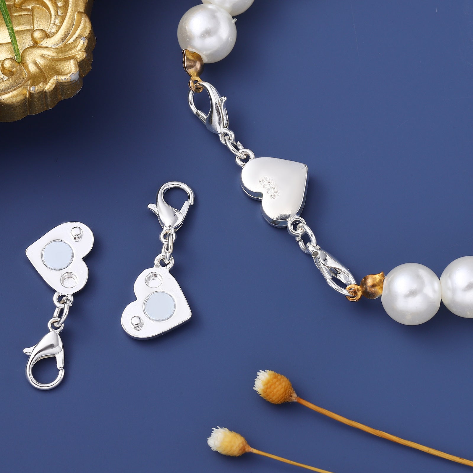 2 magnetische herzförmige Schnallenverbinder für Halsketten aus Silber-Yabubest - Home & More