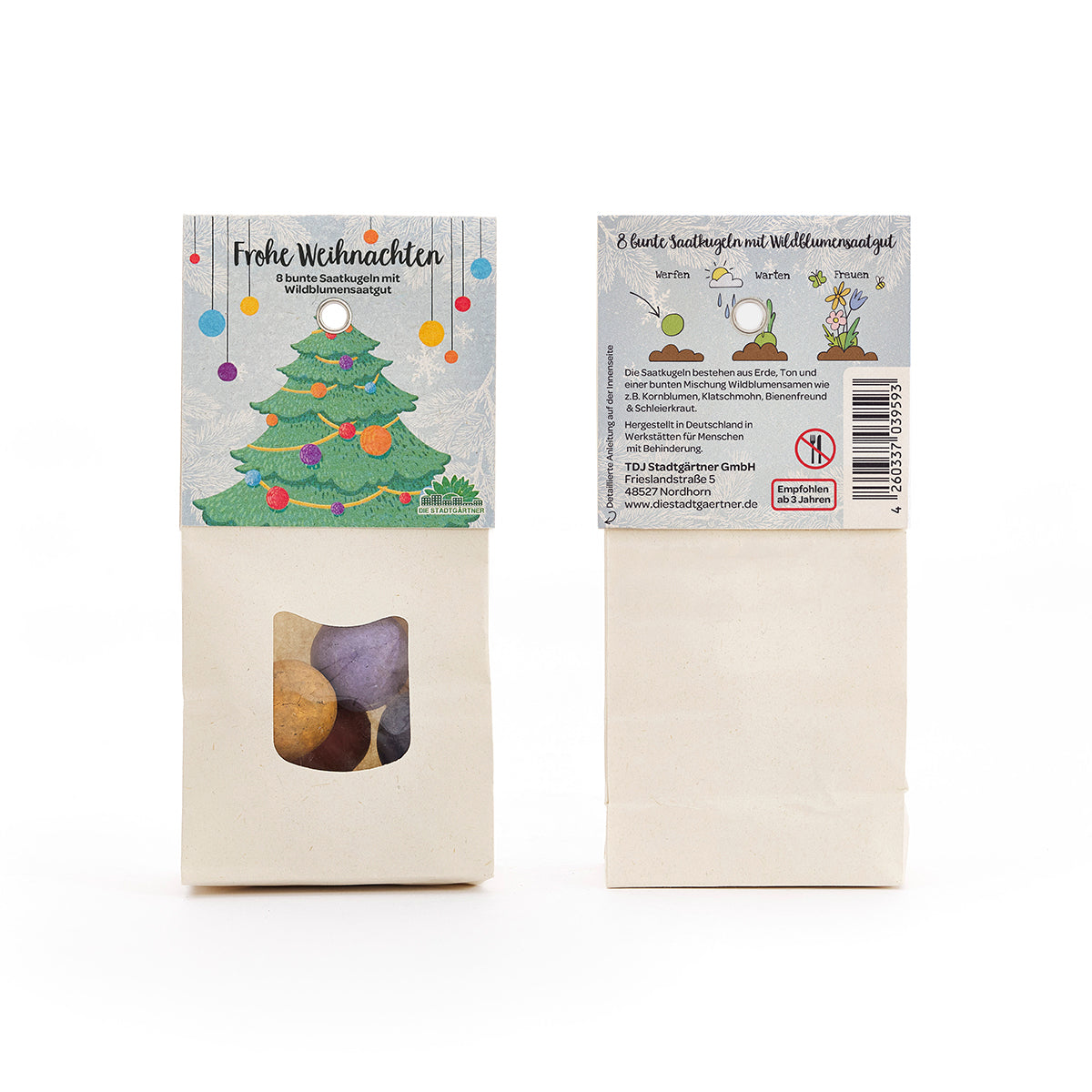 Weihnachtskugeln mit bunter Wildblumensaat für den Garten-Die Stadtgärtner