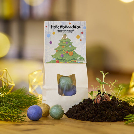 Weihnachtskugeln mit bunter Wildblumensaat für den Garten-Die Stadtgärtner