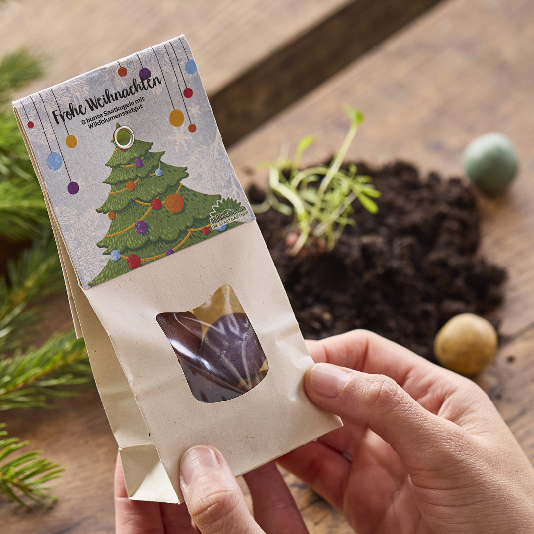 Weihnachtskugeln mit bunter Wildblumensaat für den Garten-Die Stadtgärtner