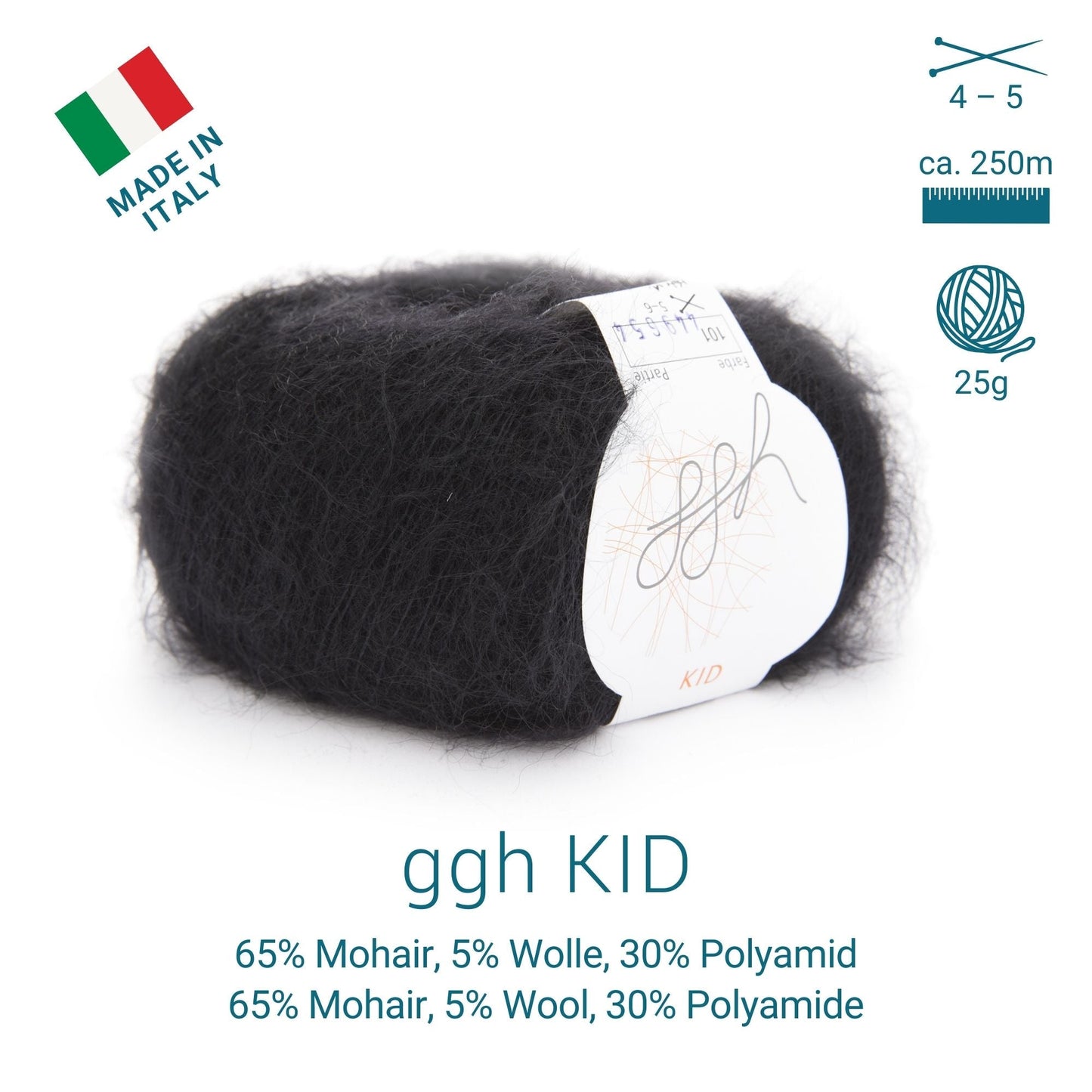 ggh Kid Mohairwolle Farbe Schwarz 101 Lacegarn
