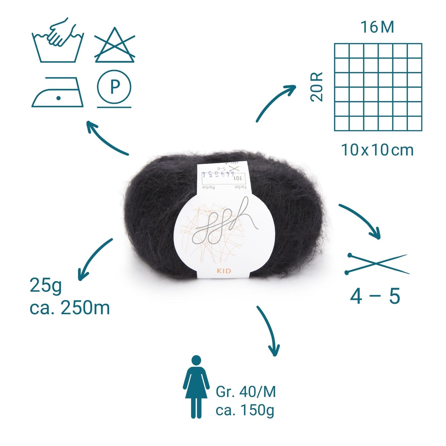 ggh Kid Mohairwolle Farbe Schwarz 101 Lacegarn