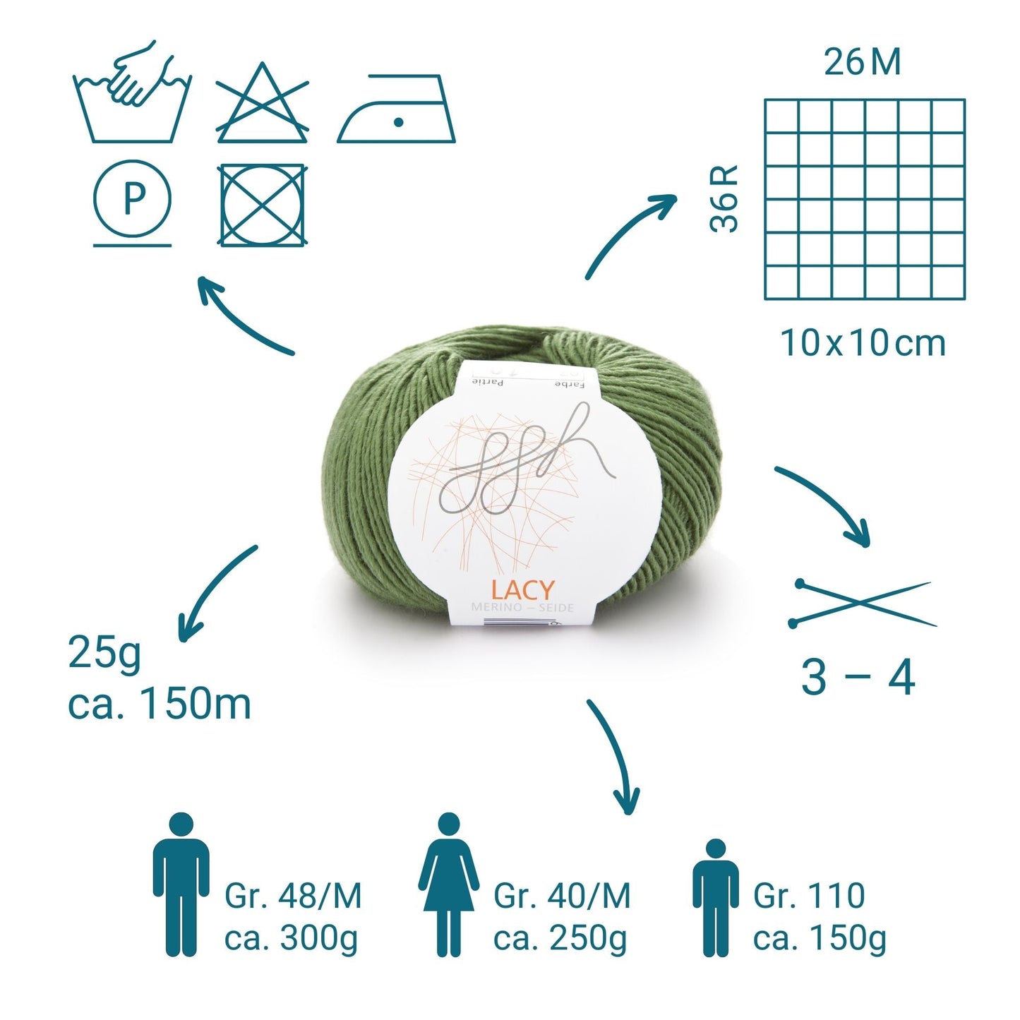 GGH Lacy Garn Olivgrün Feine Merinowolle Seide