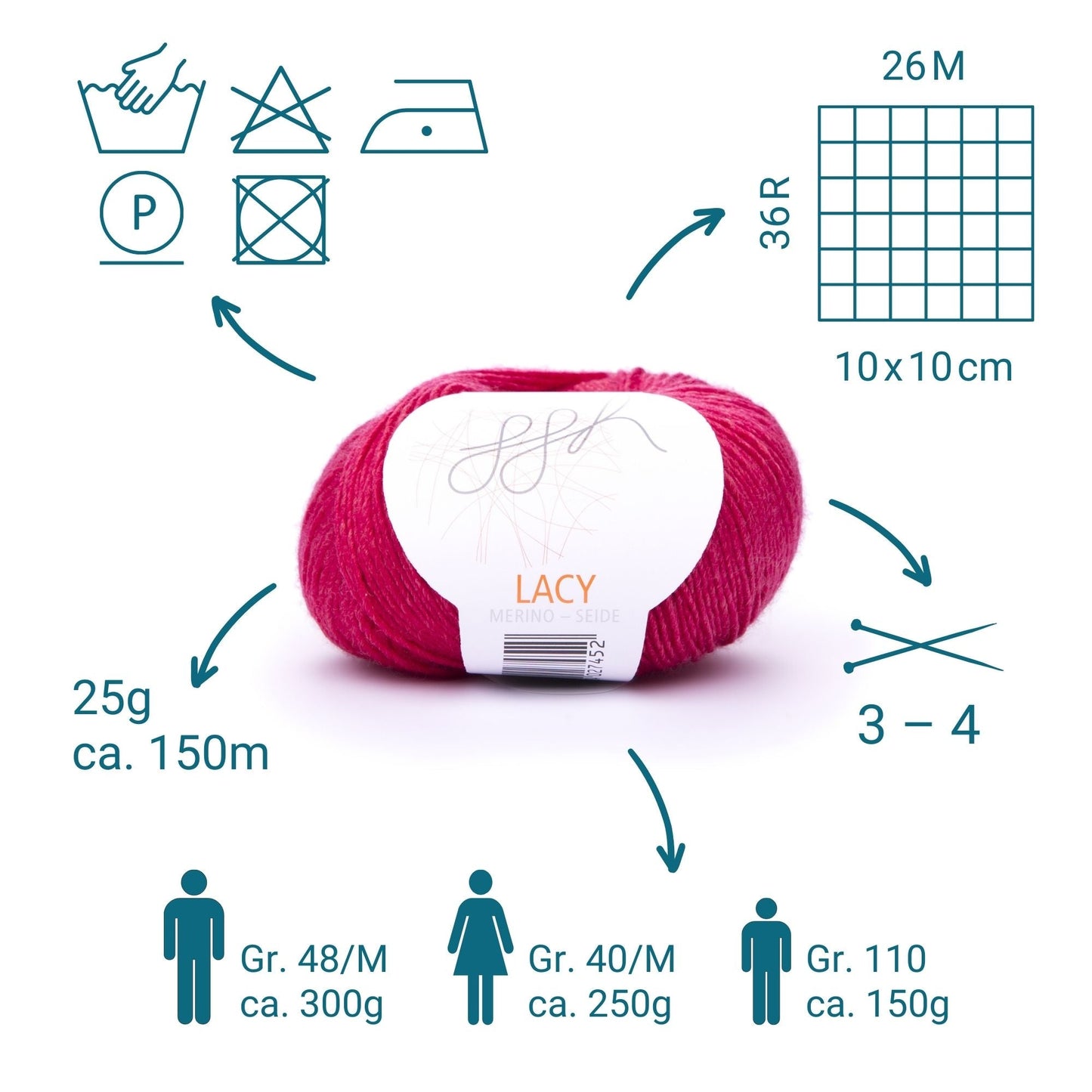 Feines Garn aus Merinowolle und Seide in Korallenrot