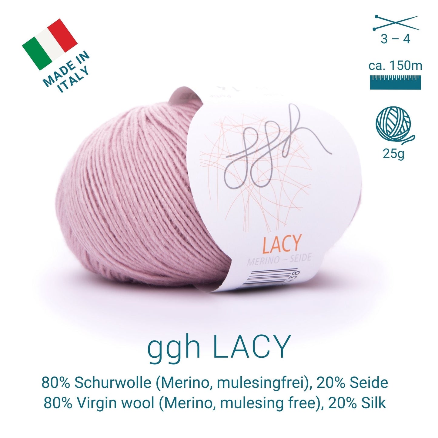 GGH Lacy Garn 015 Pastell Rosa Merinowolle Seide