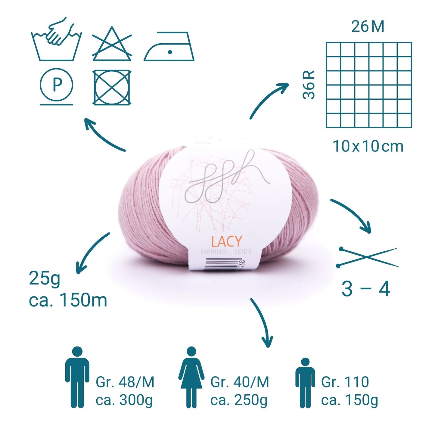 GGH Lacy Garn 015 Pastell Rosa Merinowolle Seide