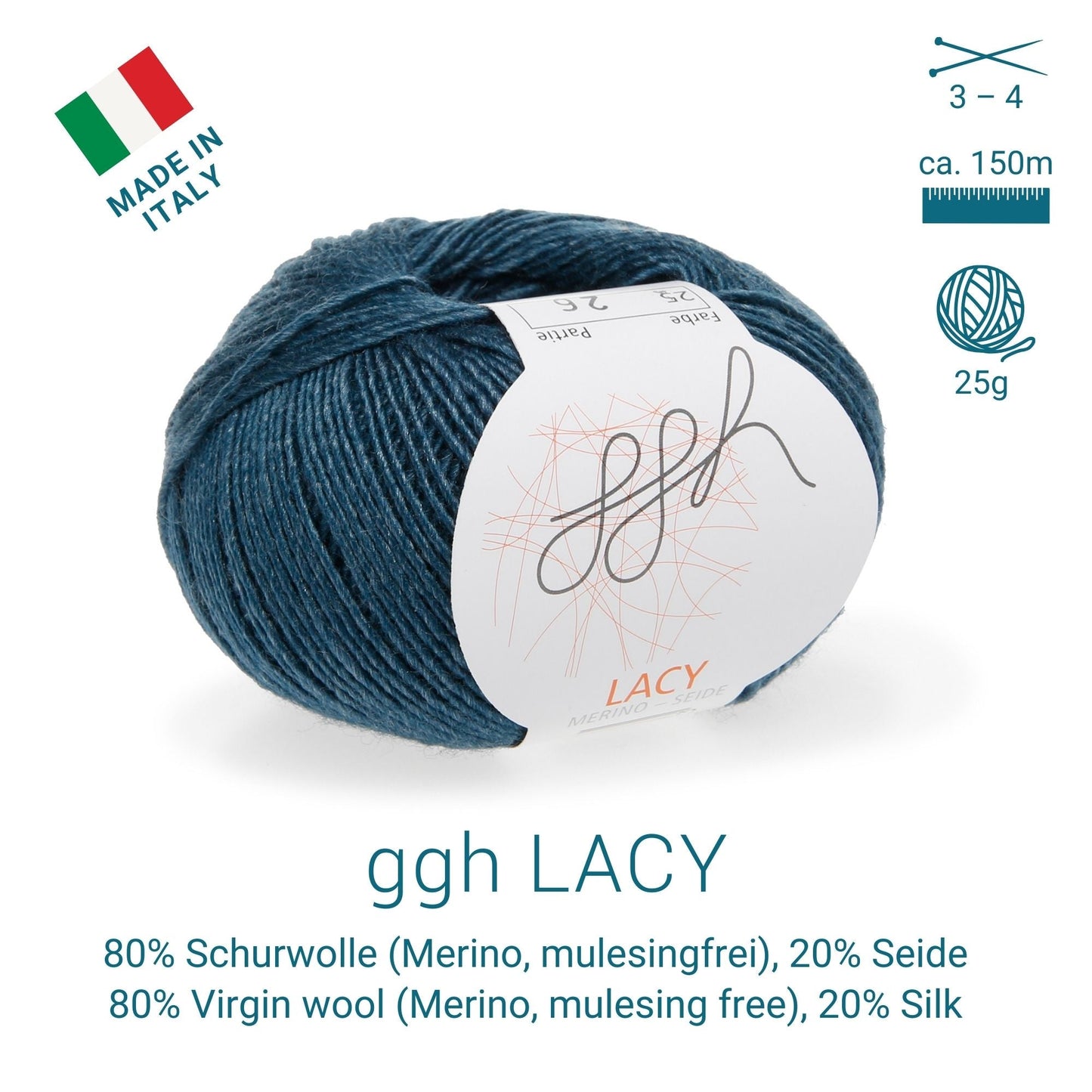 Luxuriöses Lace-Garn Merino-Seide Petrol
