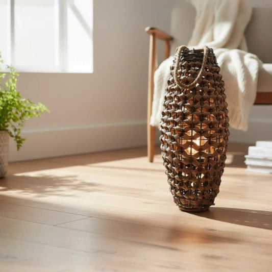 GILDE XXL Laterne 58x28 Geflecht Laterne in Rattan Optik aus Kunststoff Großes Windlicht - Yabubest - Home & More