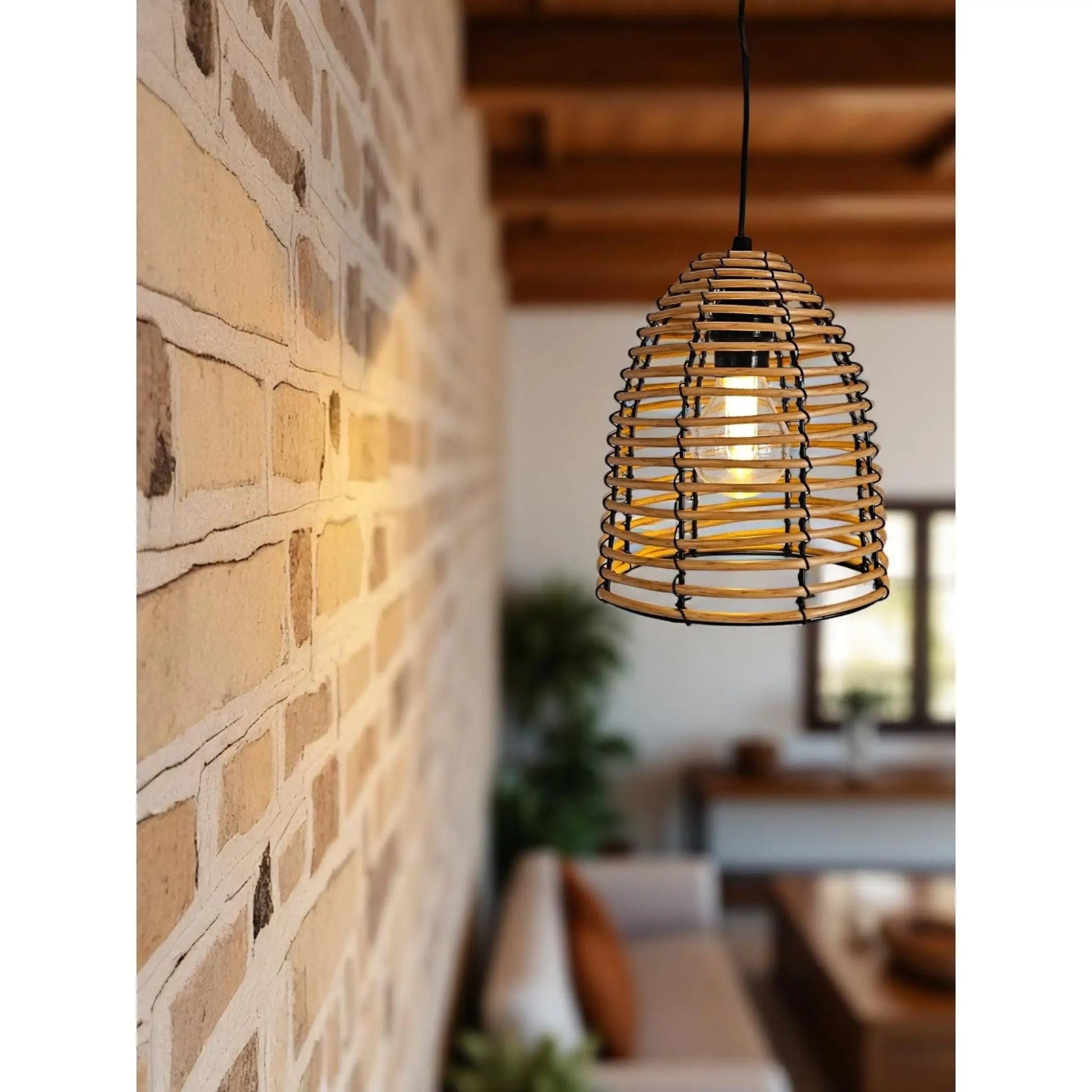 Hängeleuchte LED Rattan Optik Außen Innenbereich 18x16 cm Gartenbeleuchtung - Yabubest - Home & More
