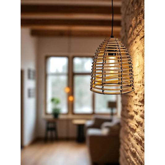 Hängeleuchte LED Rattan Optik Außen Innenbereich 18x16 cm Gartenbeleuchtung - Yabubest - Home & More